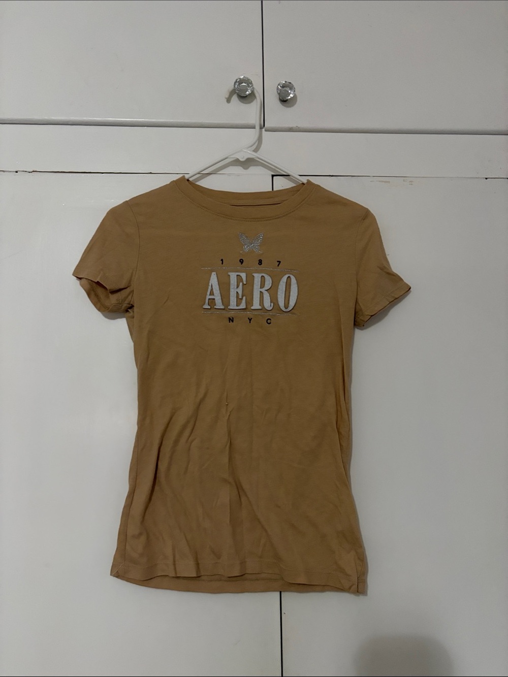 Aeropostale Mustard Tan Short Sleeve Logo Tee